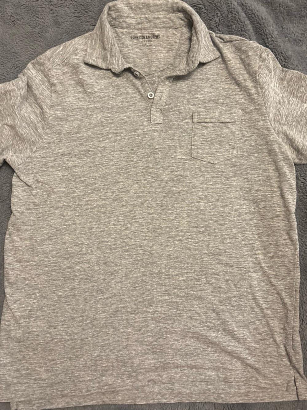 Johnston & Murphy Heather Gray Short-Sleeve Polo with Chest Pocket